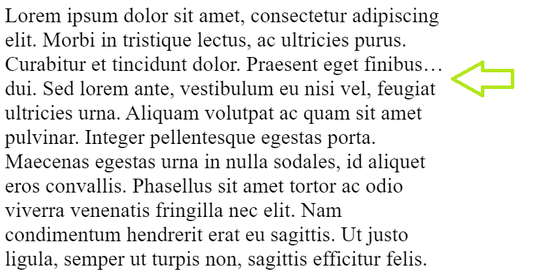 A screenshot of a paragraph of text with an arrow pointing at the three ellipses where the text should stop appearing, but doesn't.